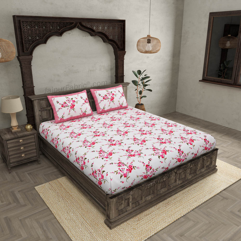 Pure Cotton 240 TC Double bedsheet in Red motif floral print