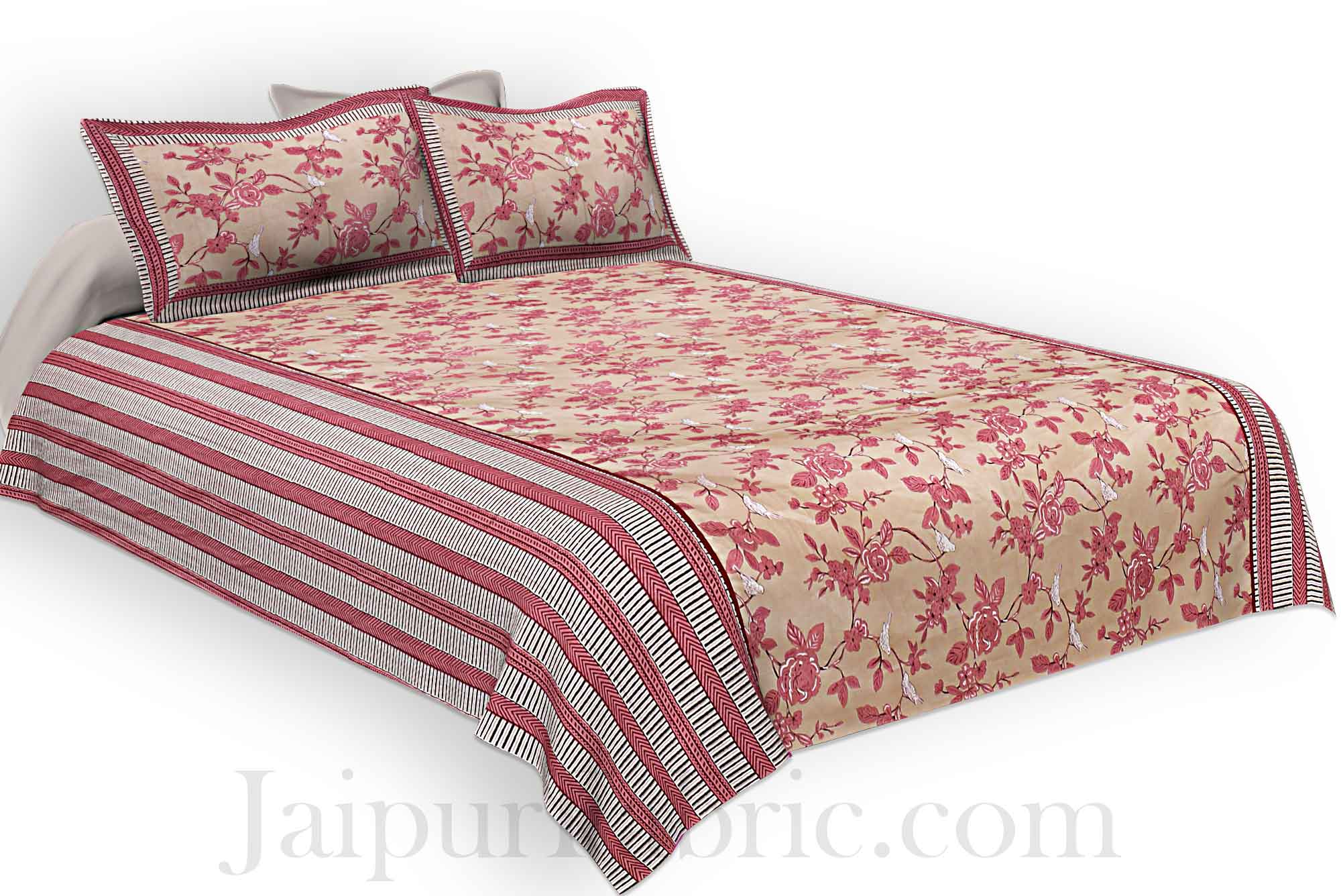 Double Bedsheet Floral Dusty Brown With White Sparrow