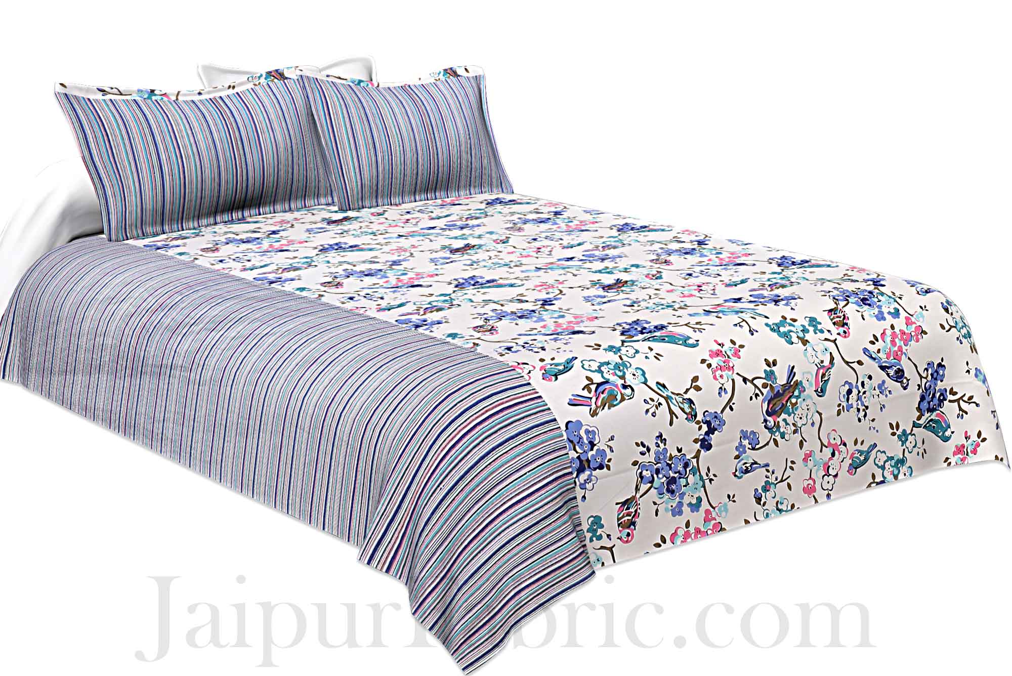 Double Bedsheet Livid Colorful Sparrows  Design Print