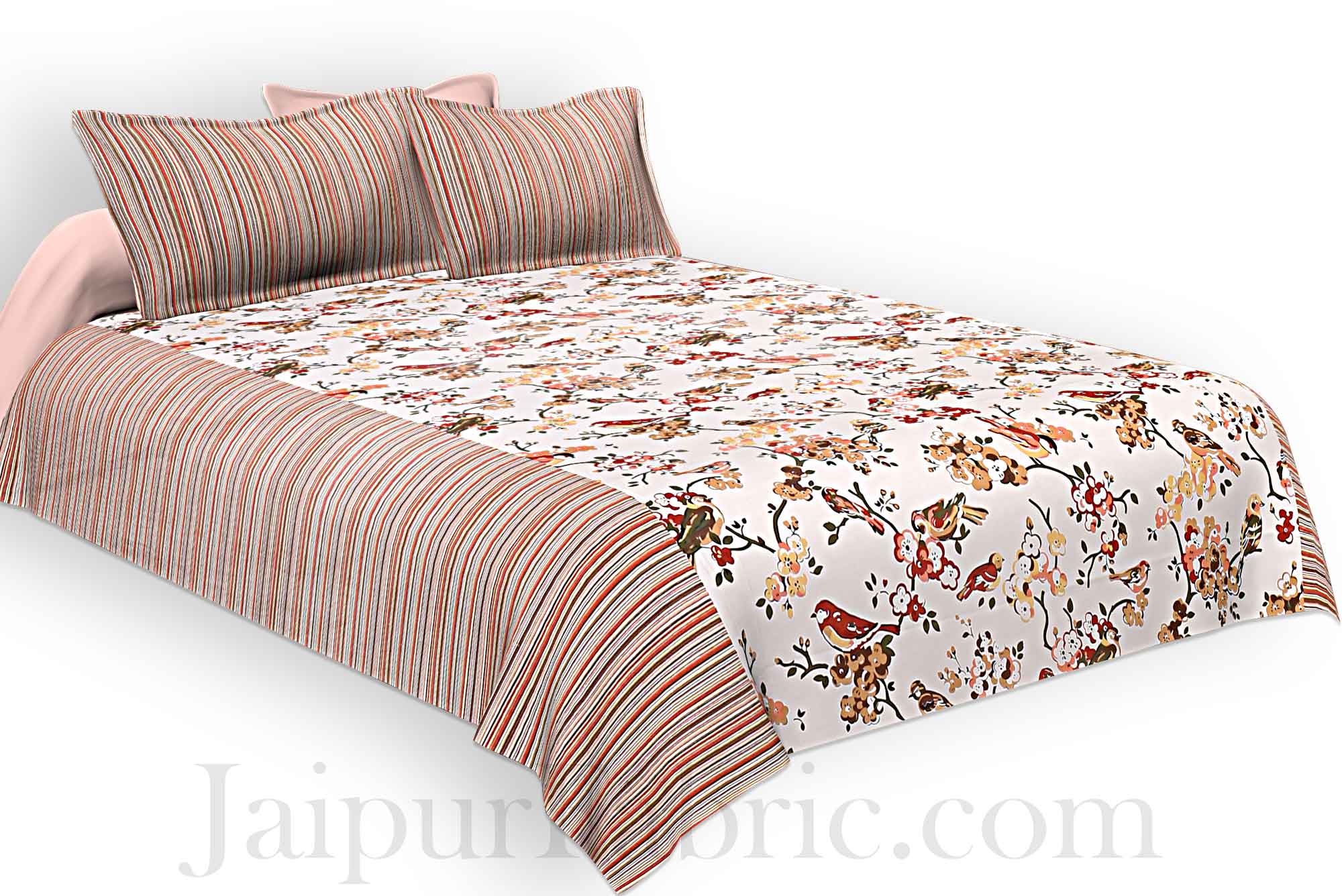 Double Bedsheet Aflush Colorful Sparrows  Design Print