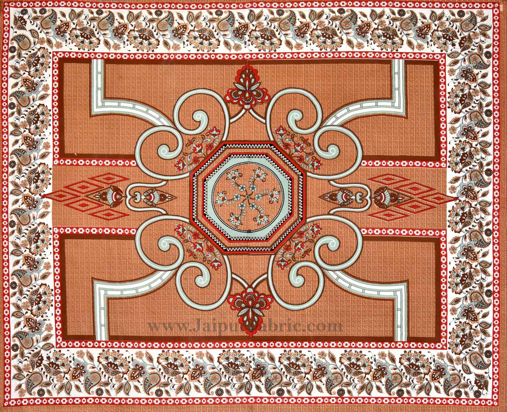 Double Bedsheet Orangish Rangoli Cotton 2 Pillow Cover