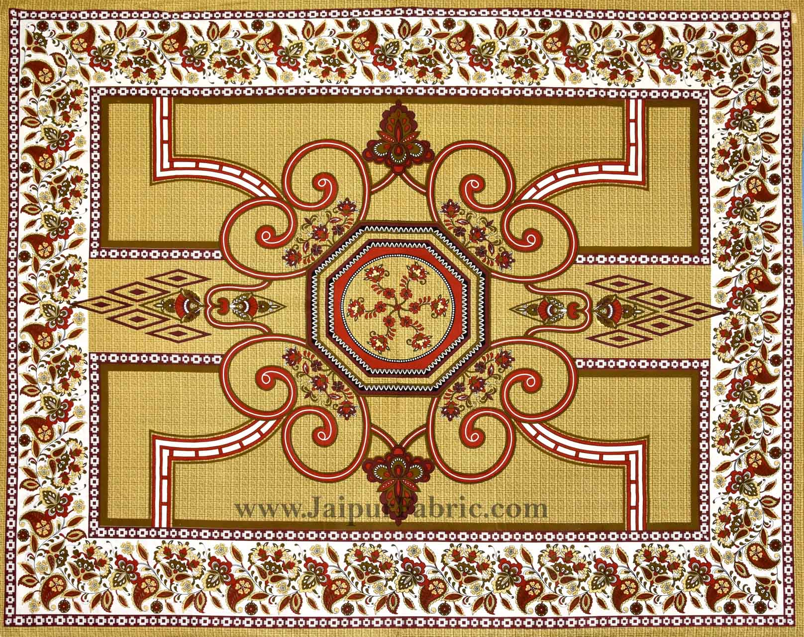 Double Bedsheet Greenish Rangoli Cotton 2 Pillow Cover