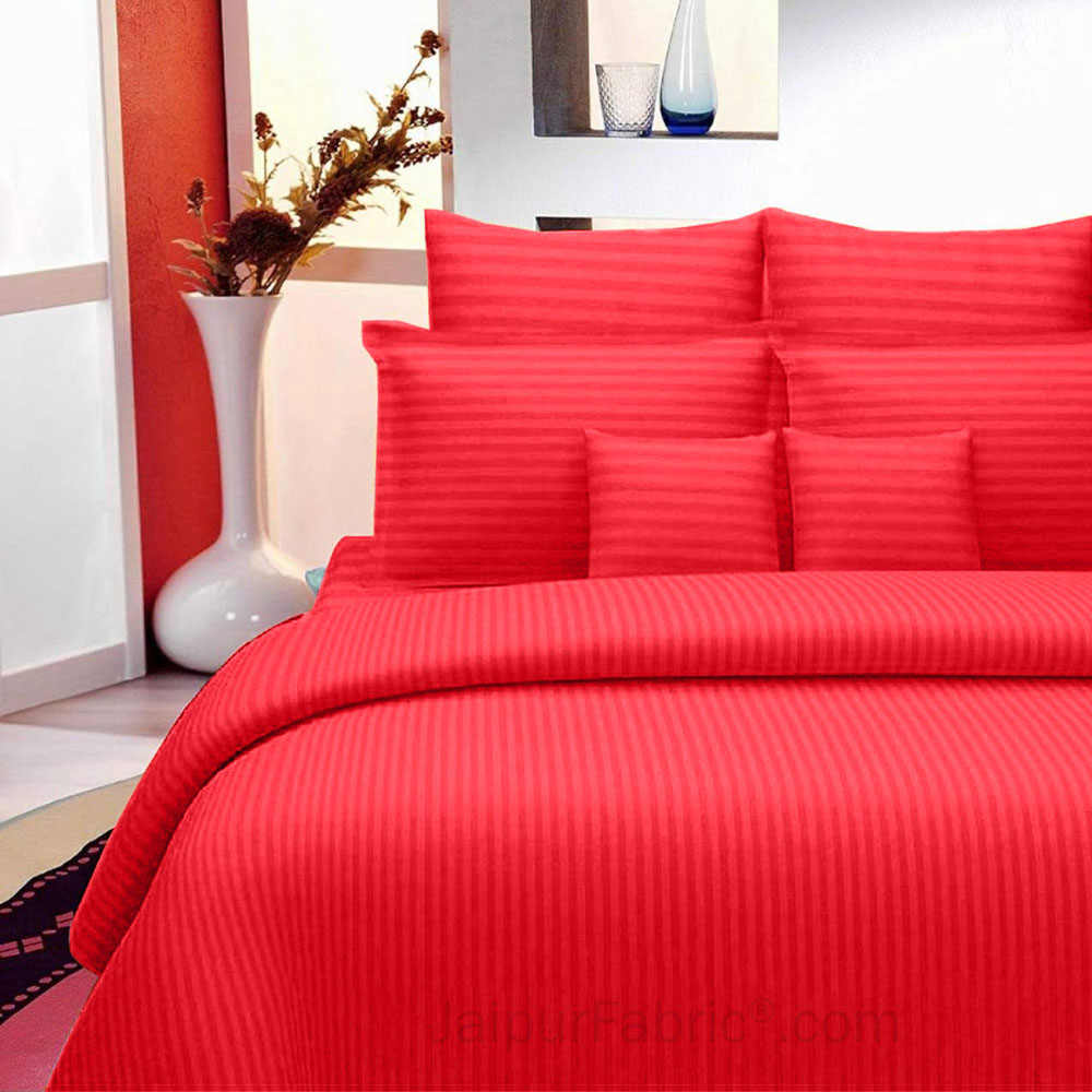 Red Self Design 300 TC King Size Pure Cotton Satin Slumber Sheet for Double Bed with 2 pillow covers