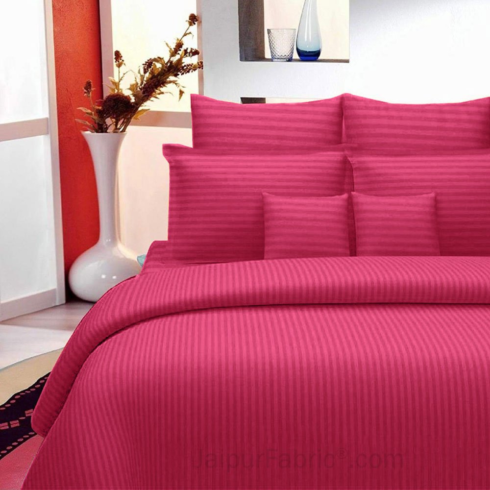 Dark Pink Self Design 300 TC King Size Pure Cotton Satin Slumber Sheet for Double Bed with 2 pillow covers