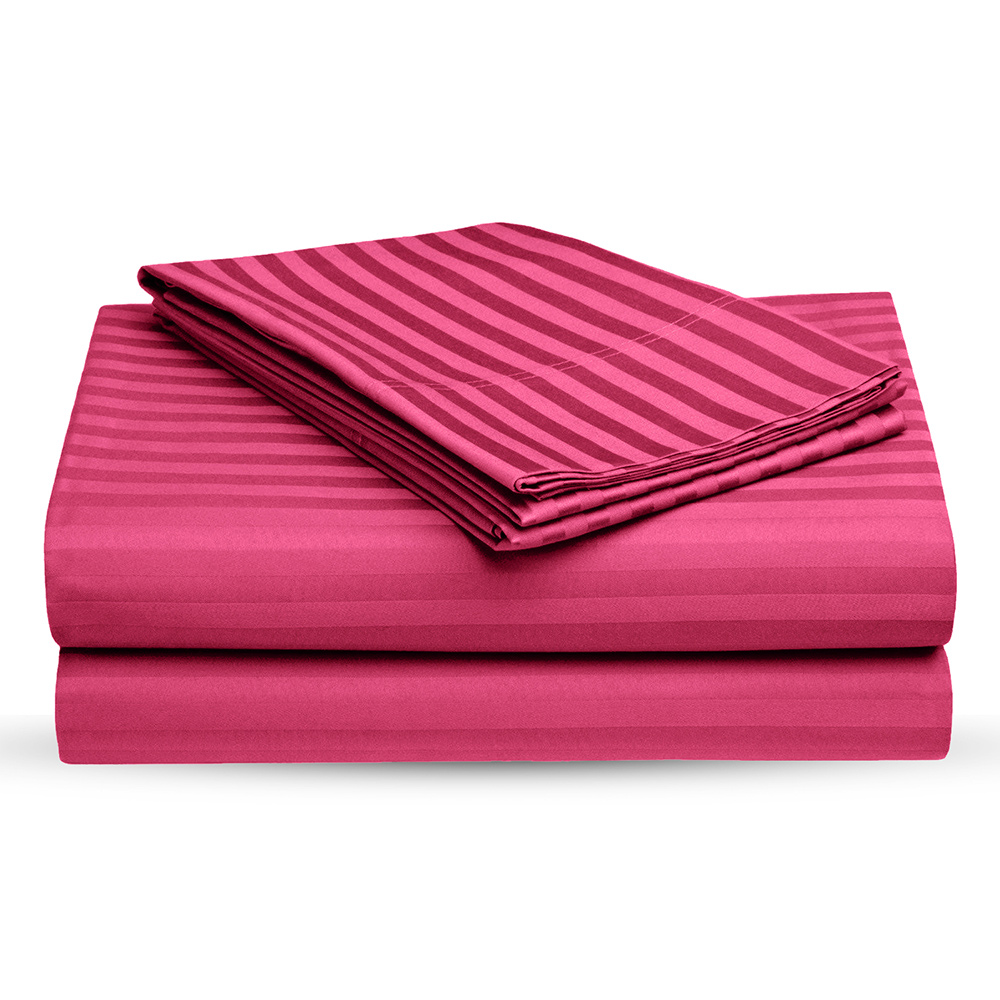 Dark Pink Self Design 300 TC King Size Pure Cotton Satin Slumber Sheet for Double Bed with 2 pillow covers