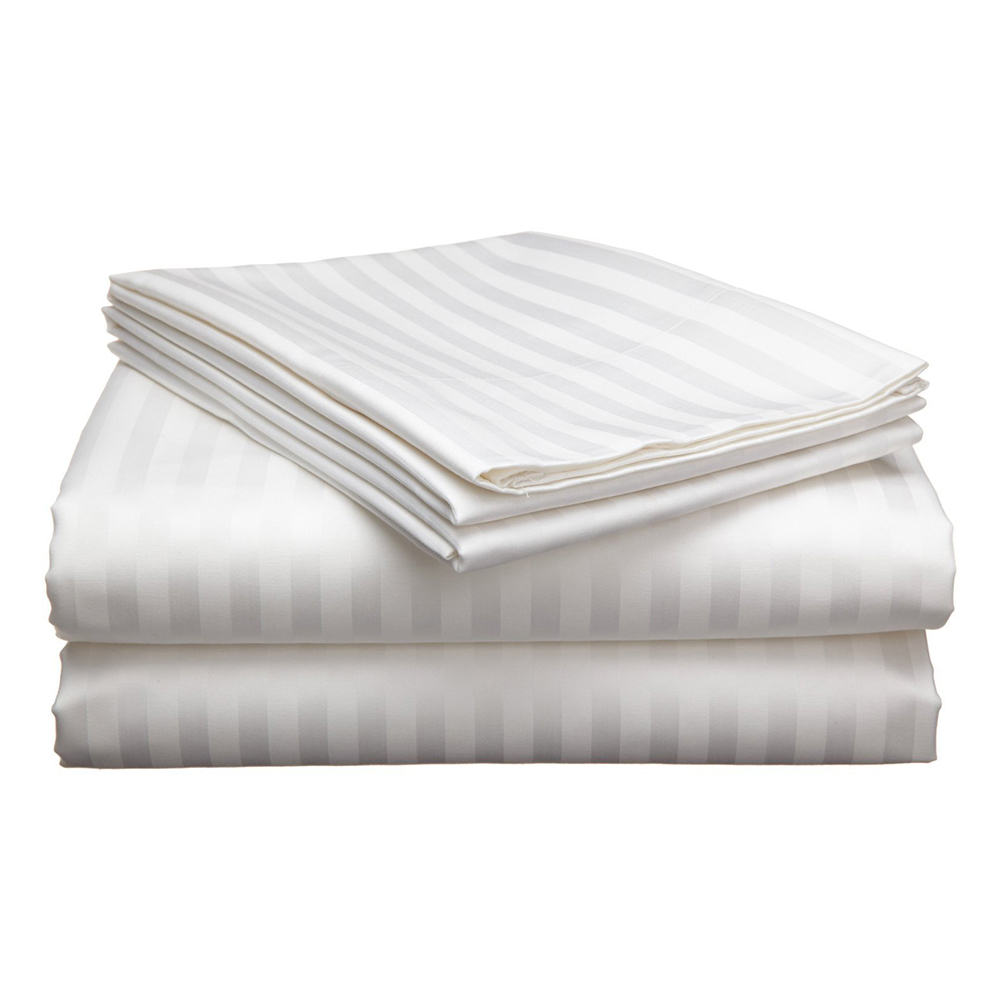 Solid White Self Design 300 TC King Size Pure Cotton Satin Slumber Sheet for Double Bed with 2 pillow covers