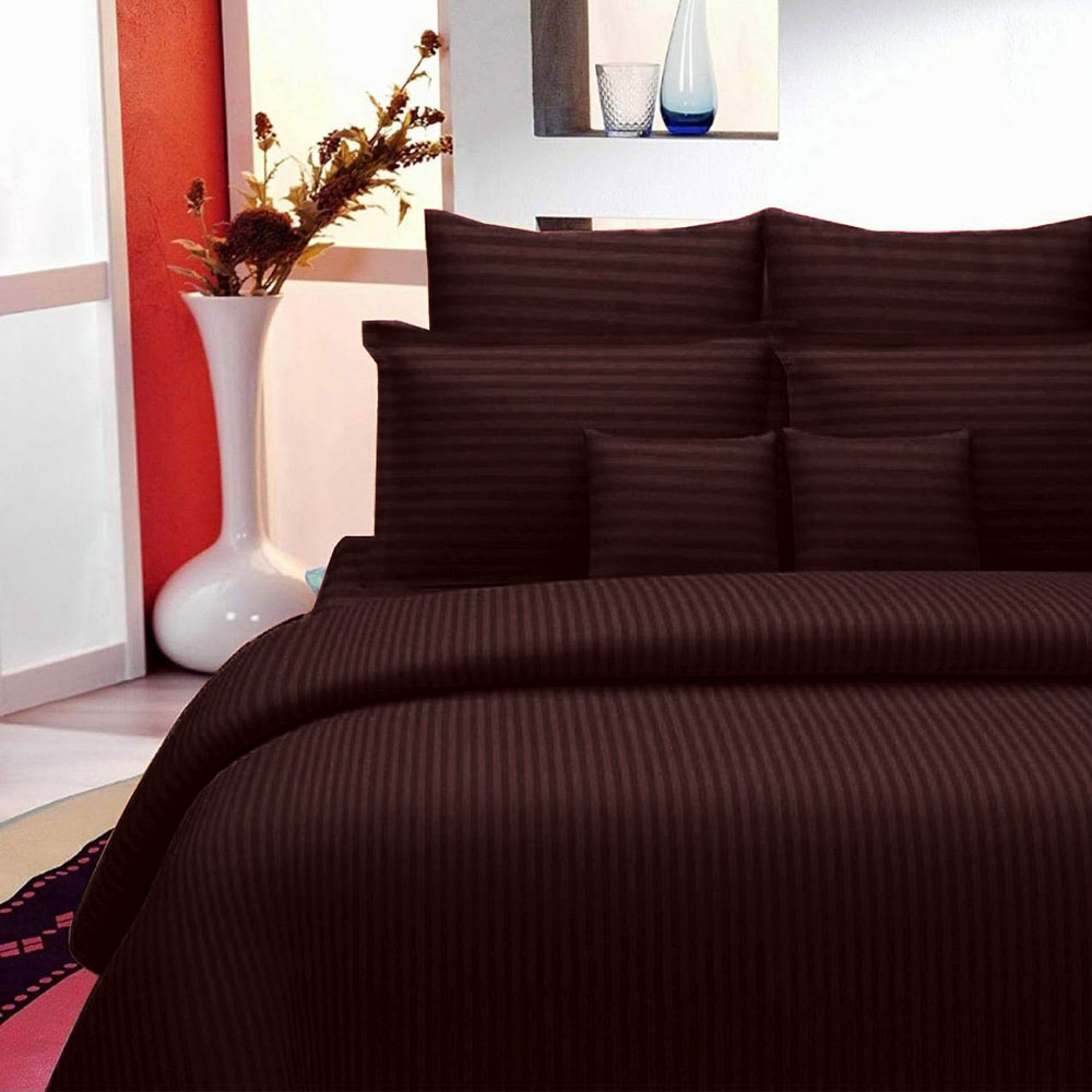 Dark Brown Self Design 300 TC King Size Pure Cotton Satin Slumber Sheet for Double Bed with 2 pillow covers