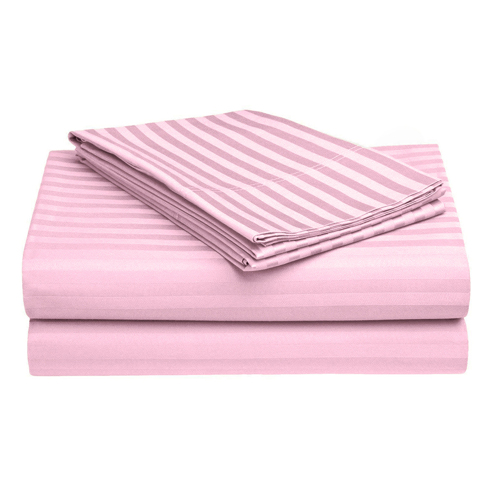 Light Pink Self Design 300 TC King Size Pure Cotton Satin Slumber Sheet for Double Bed with 2 pillow covers