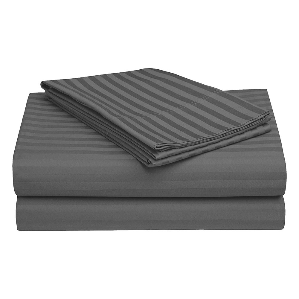 Dark Grey Self Design 300 TC King Size Pure Cotton Satin Slumber Sheet for Double Bed with 2 pillow covers