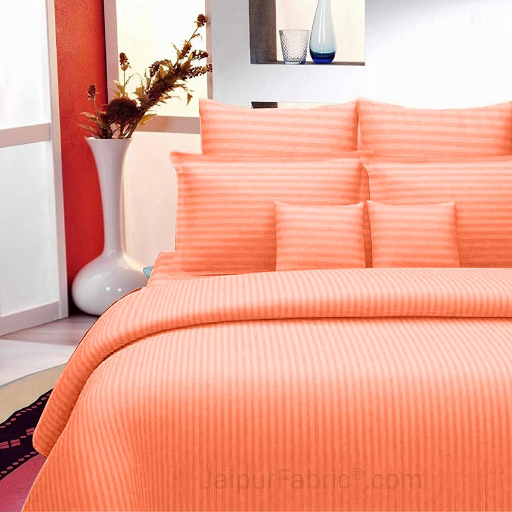 Awesome Light Peach Self Design 300 TC King Size Pure Cotton Satin Slumber Sheet for Double Bed with 2 pillow covers