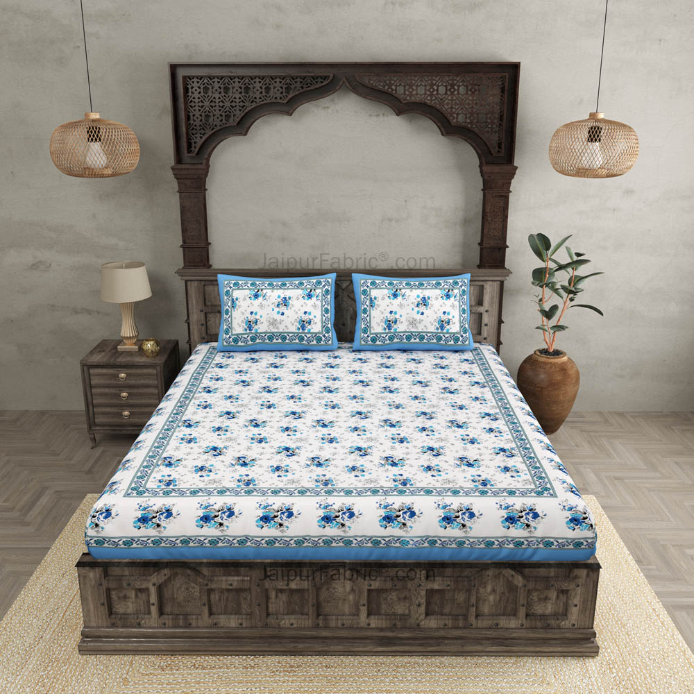 Blue Bunch of Flowers Double Bedsheet