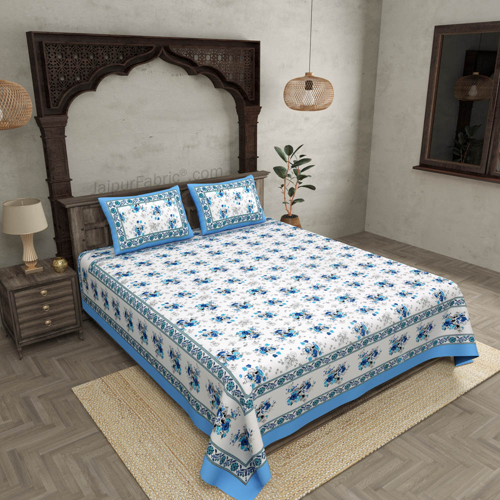 Blue Bunch of Flowers Double Bedsheet