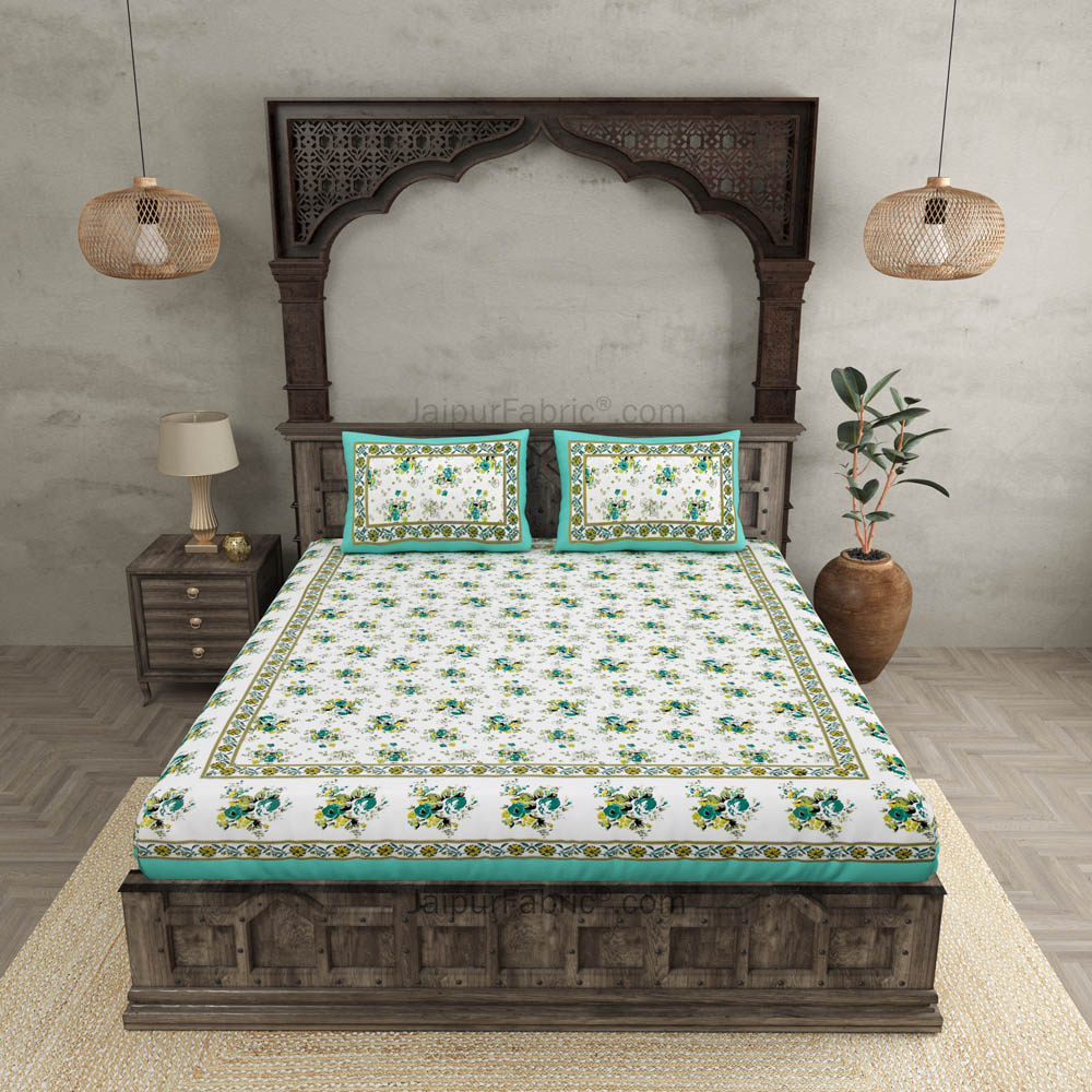 SeaGreen Bunch of Flowers Double Bedsheet