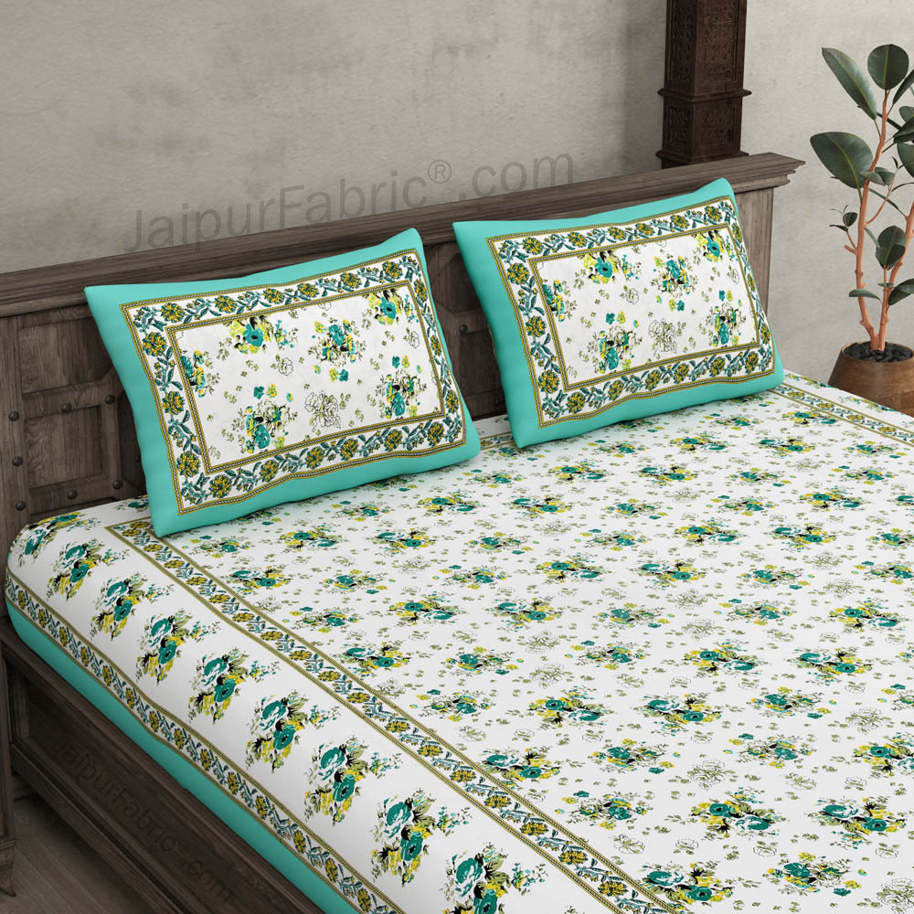 SeaGreen Bunch of Flowers Double Bedsheet