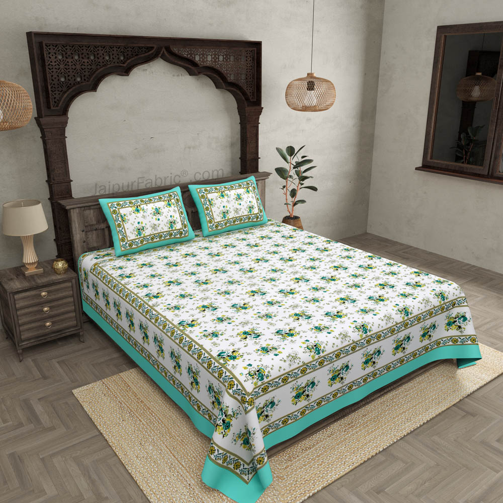 SeaGreen Bunch of Flowers Double Bedsheet