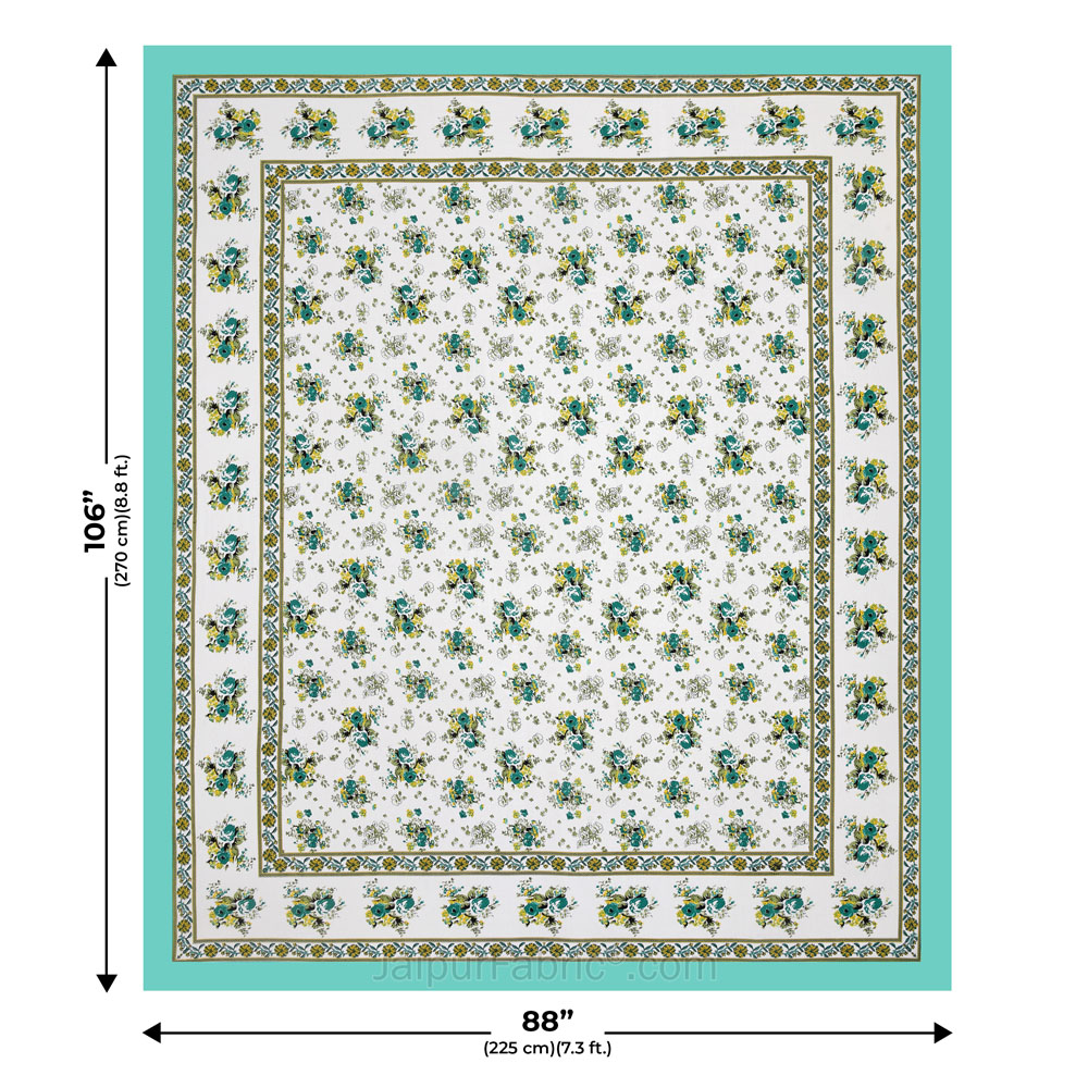 SeaGreen Bunch of Flowers Double Bedsheet