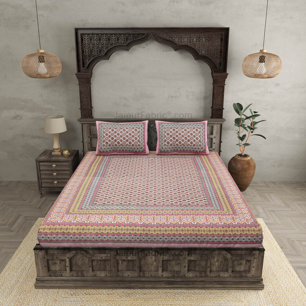 Ethnic Charm Pink Double Bedsheet