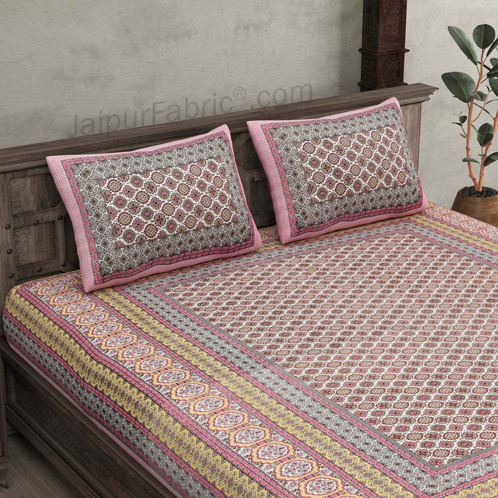 Ethnic Charm Pink Double Bedsheet