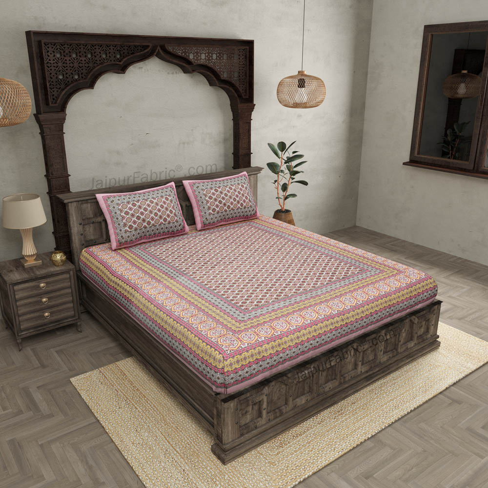 Ethnic Charm Pink Double Bedsheet