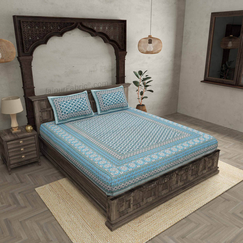 Ethnic Charm Blue Double Bedsheet