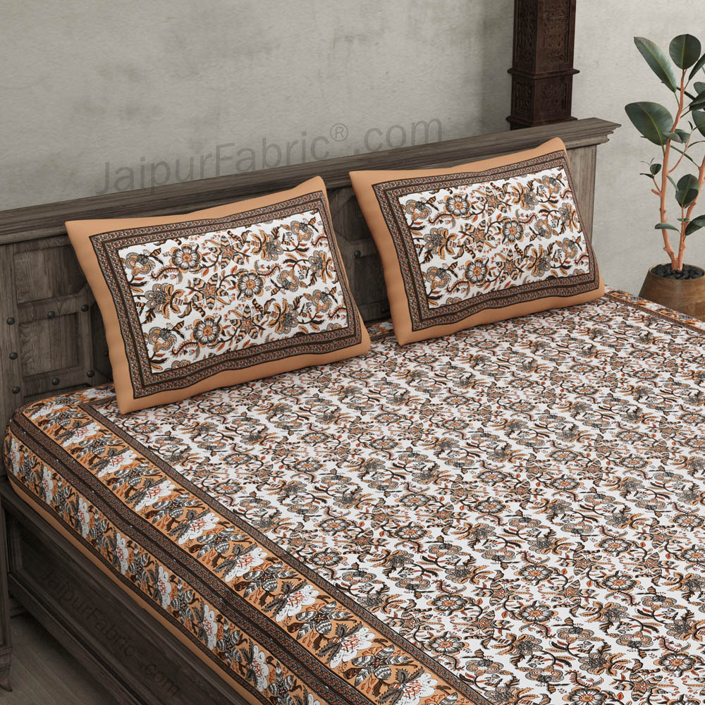 Vibrant Brown Wavy Flora Double Bedsheet