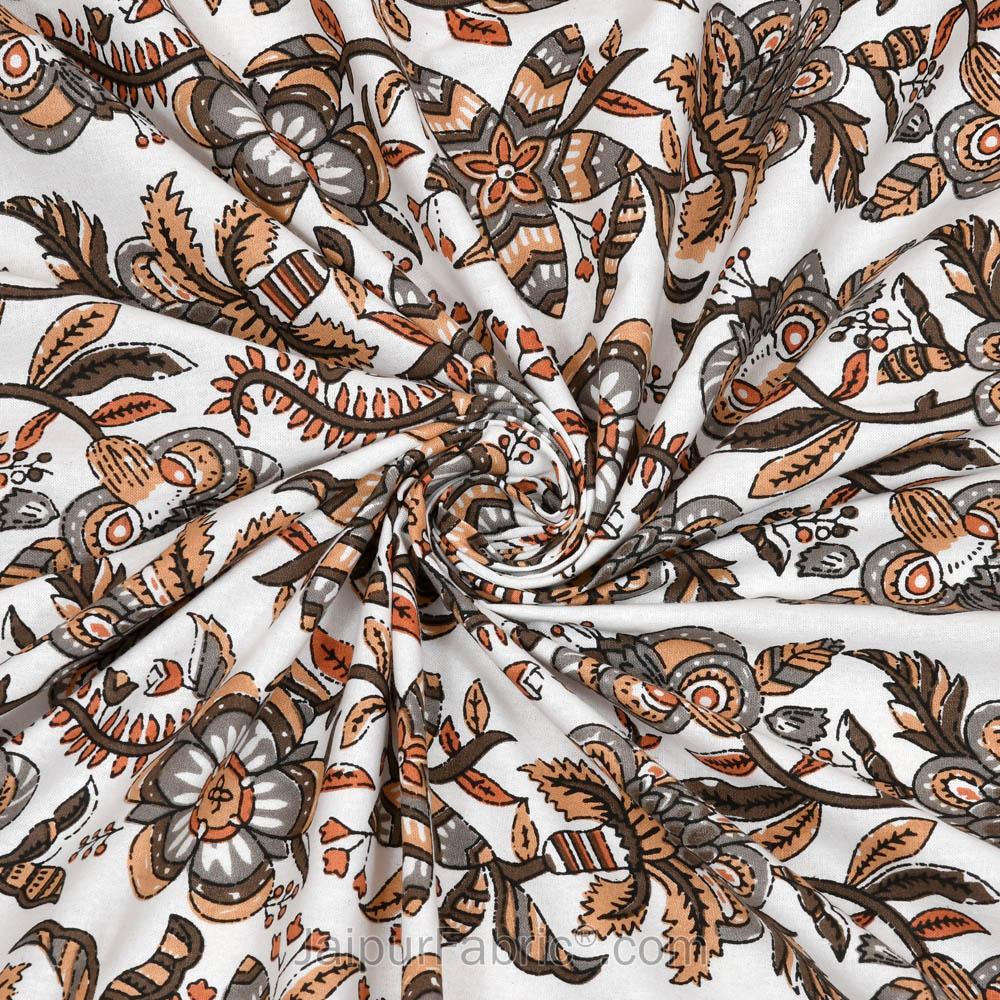 Vibrant Brown Wavy Flora Double Bedsheet