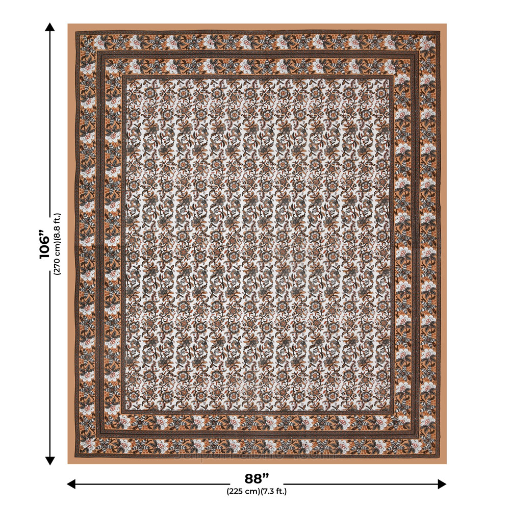 Vibrant Brown Wavy Flora Double Bedsheet