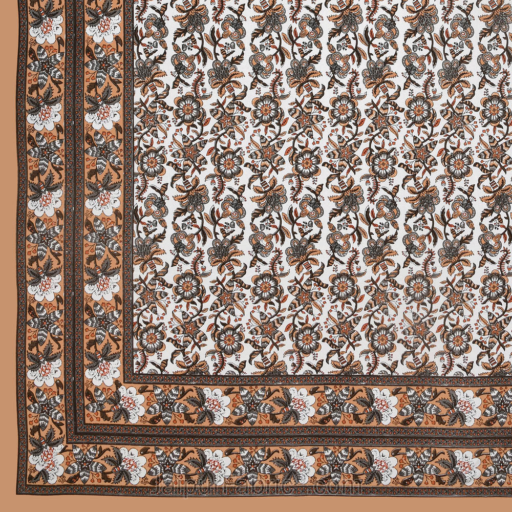 Vibrant Brown Wavy Flora Double Bedsheet