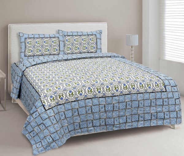 Blue Stylish Square Waves Double Bedsheet