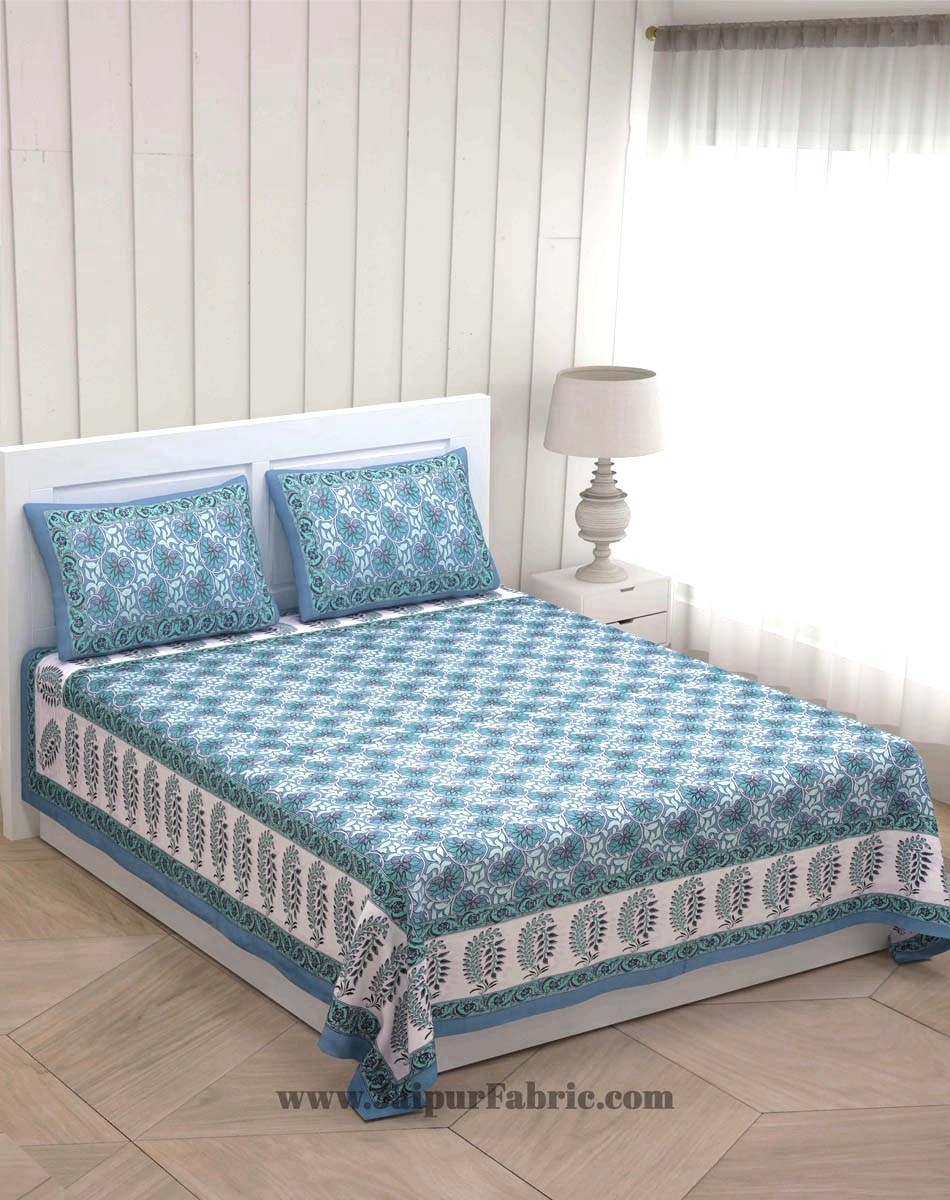 Lovely Lotus Blue Double Bedsheet