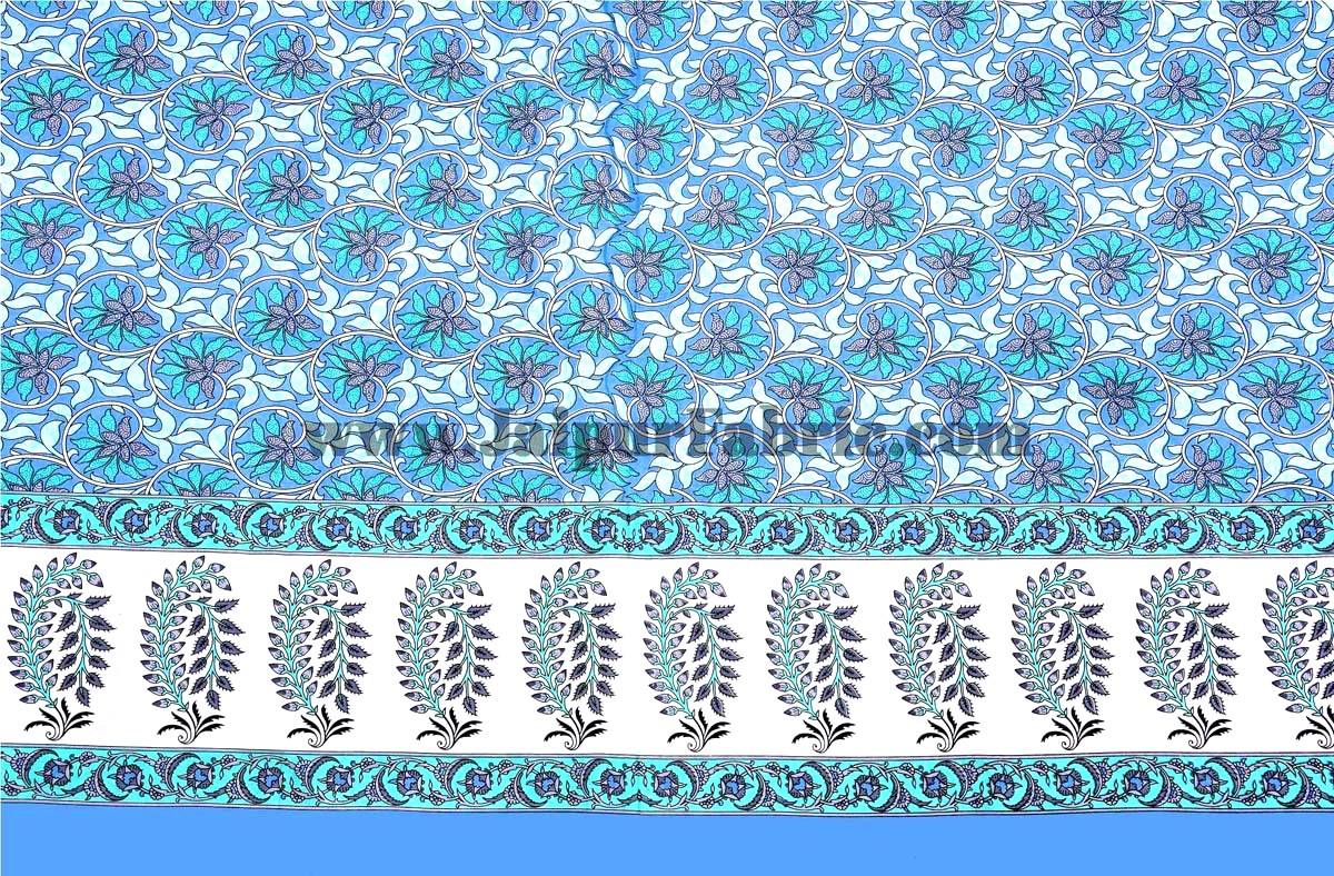 Lovely Lotus Blue Double Bedsheet