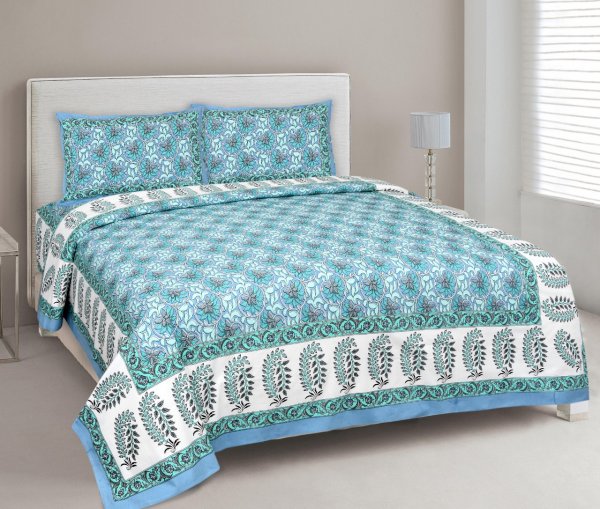 Lovely Lotus Blue Double Bedsheet