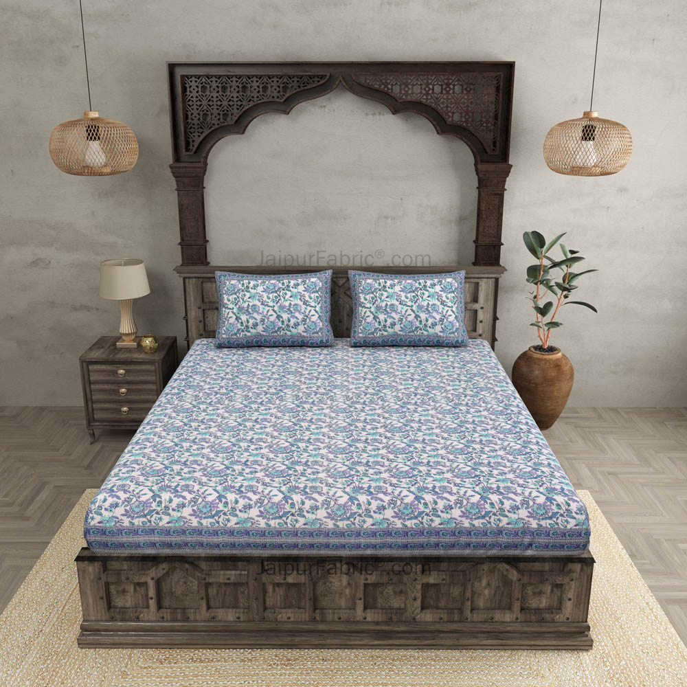 Fantastic Flowers Blue Double Bedsheet