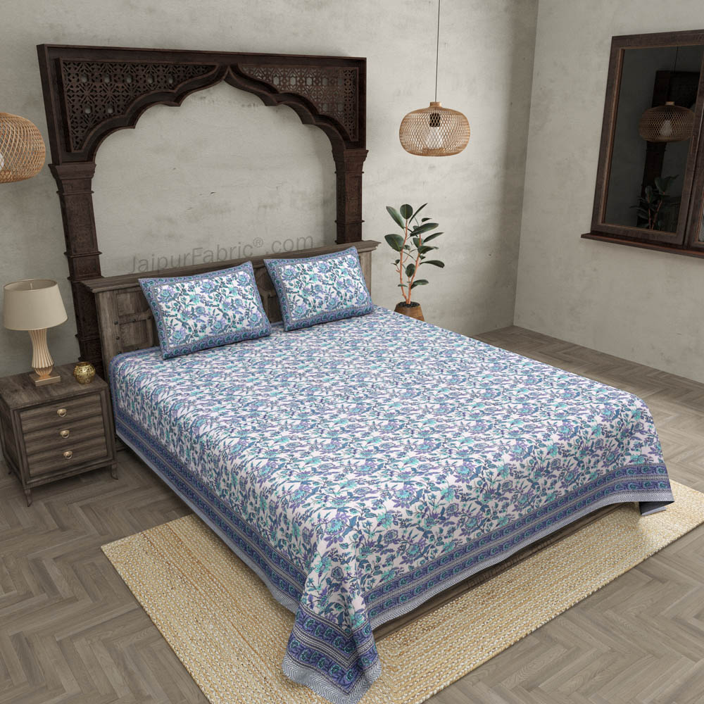 Fantastic Flowers Blue Double Bedsheet