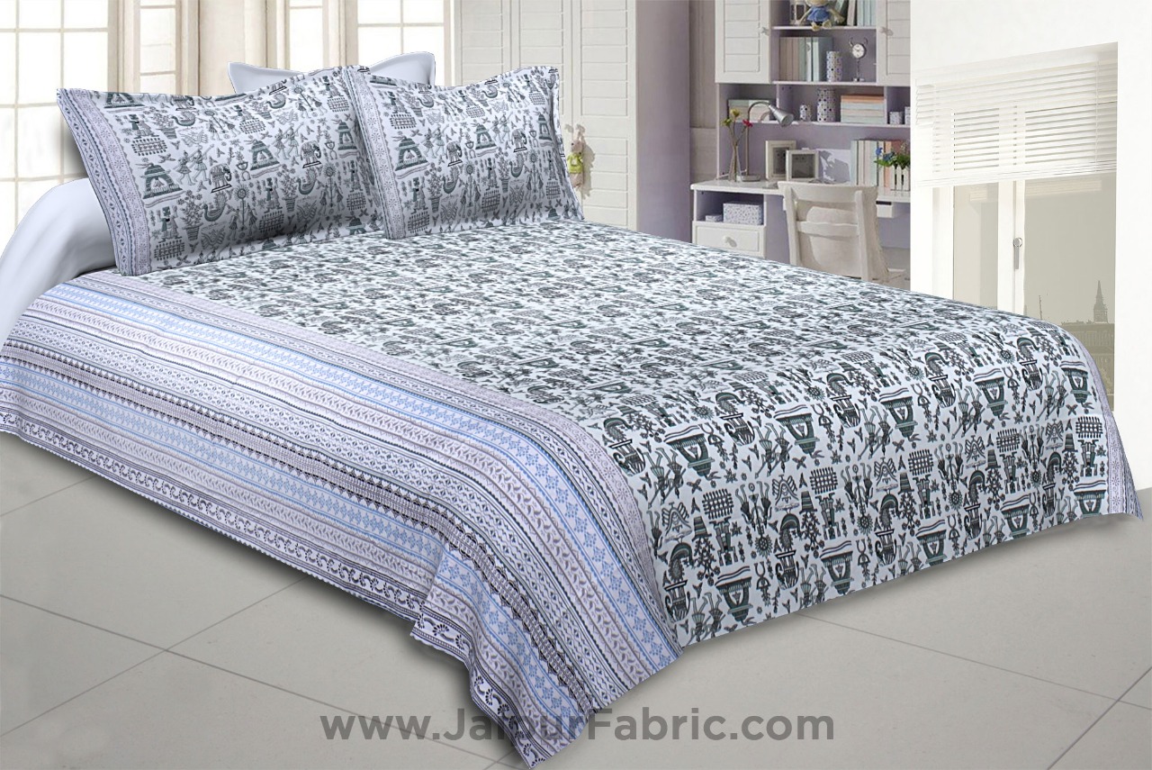 Tribal Art Grey Double Bedsheet