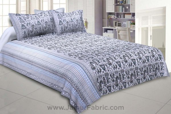 Tribal Art Blue Double Bedsheet