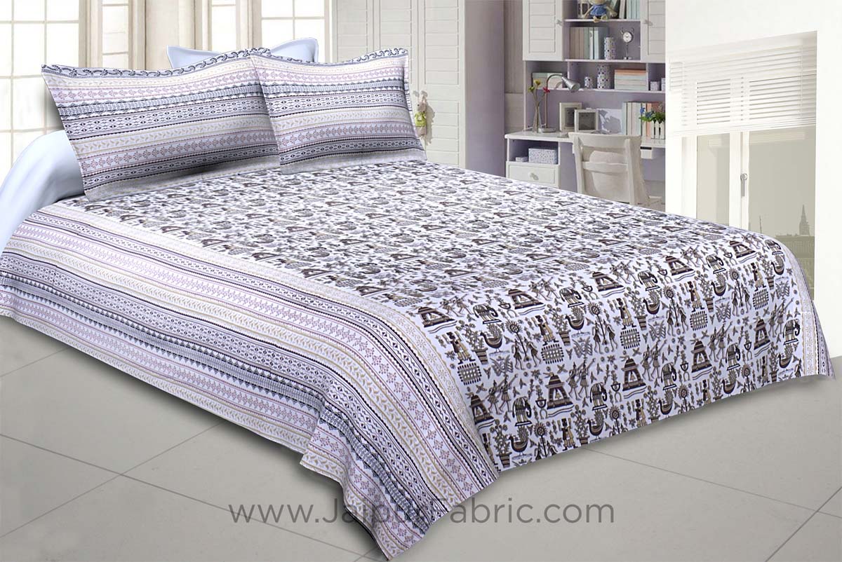 Tribal Art Brown Double Bedsheet