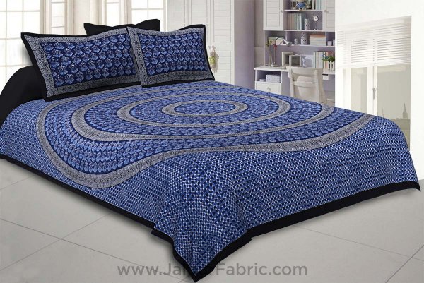 The Blue Circle of Life Black Border Double BedSheet