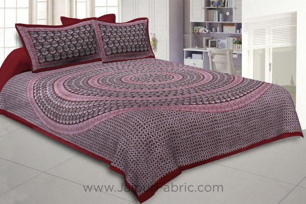 The Maroon Circle of Life Maroon Border Double BedSheet