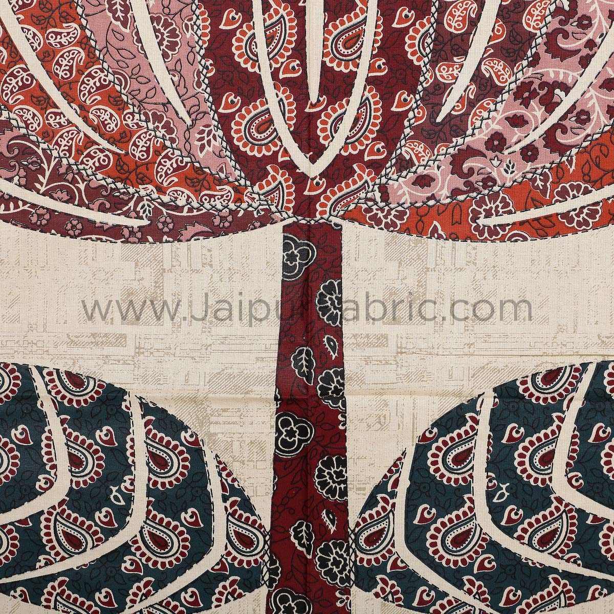 The Big Lotus in Cream Red Double BedSheet