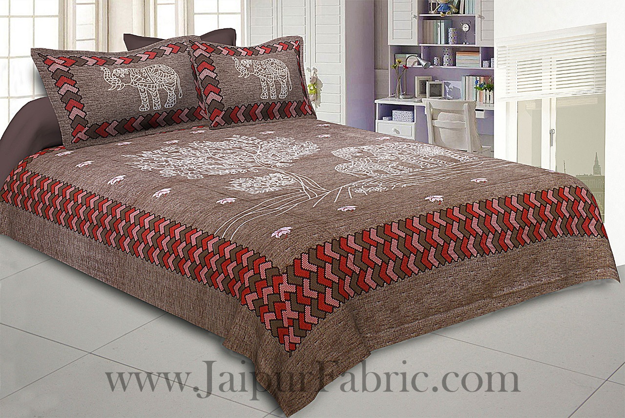 Elephant Love Brown Giza Cotton Double BedSheet