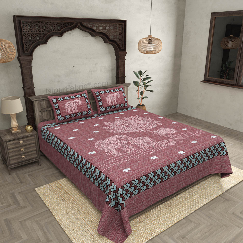 Elephant Love Cherry Giza Cotton Double BedSheet