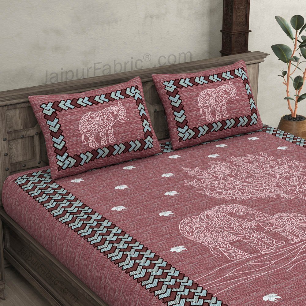 Elephant Love Cherry Giza Cotton Double BedSheet