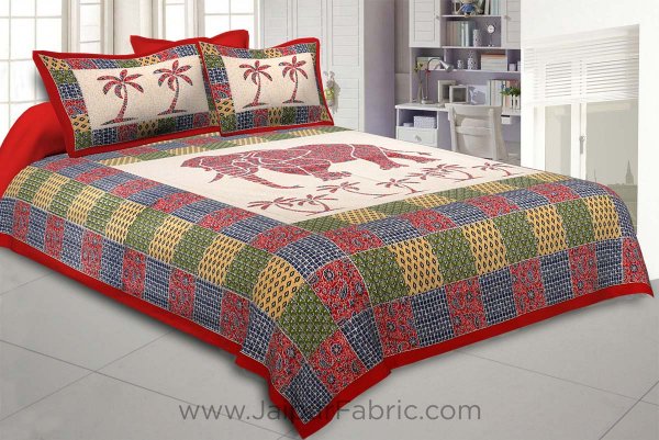 Reddish Ajrak Print Big Elephant Double BedSheet