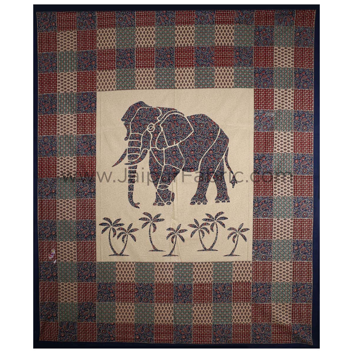 Blueish Ajrak Print Big Elephant Double BedSheet