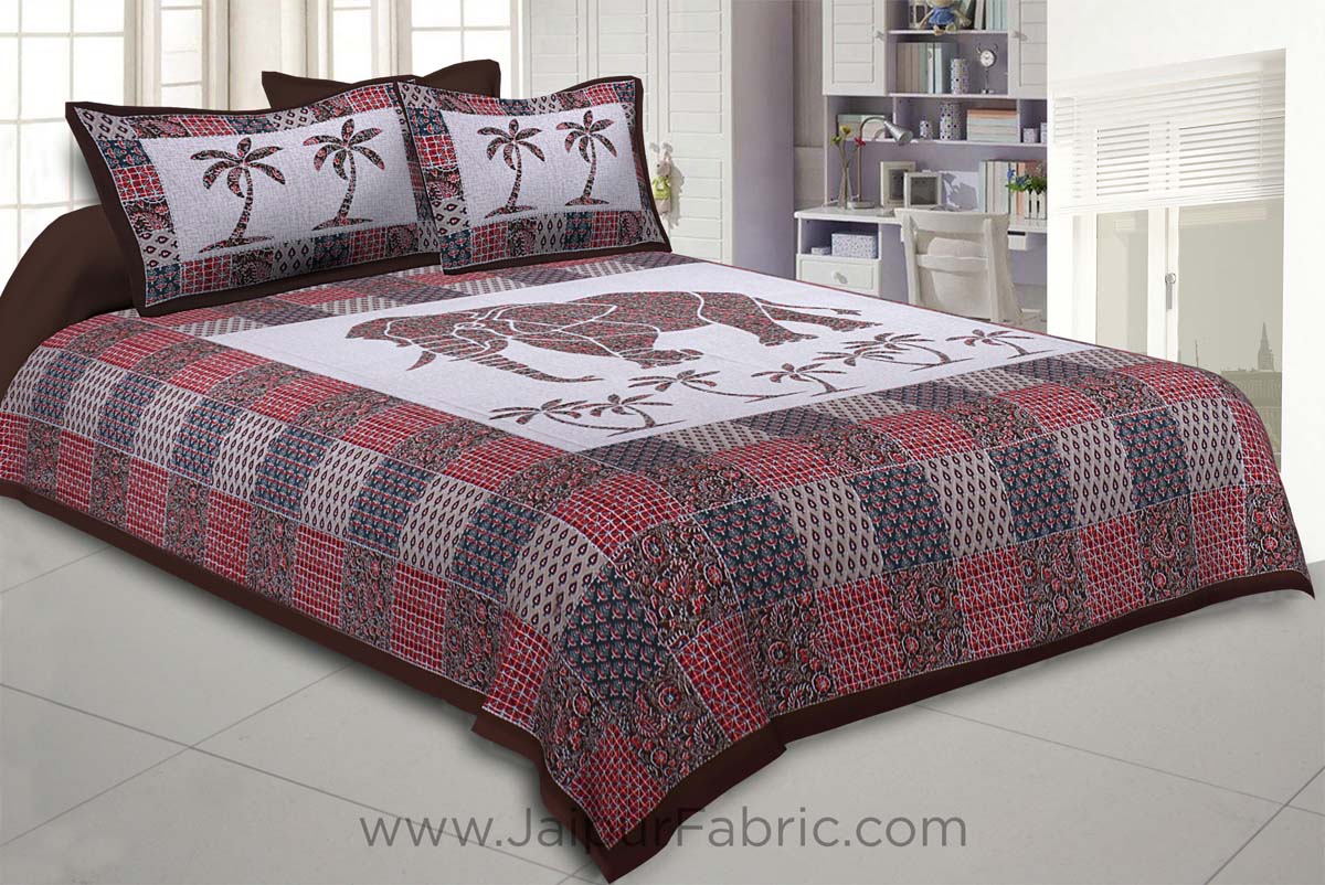 Brownish Ajrak Print Big Elephant Double BedSheet