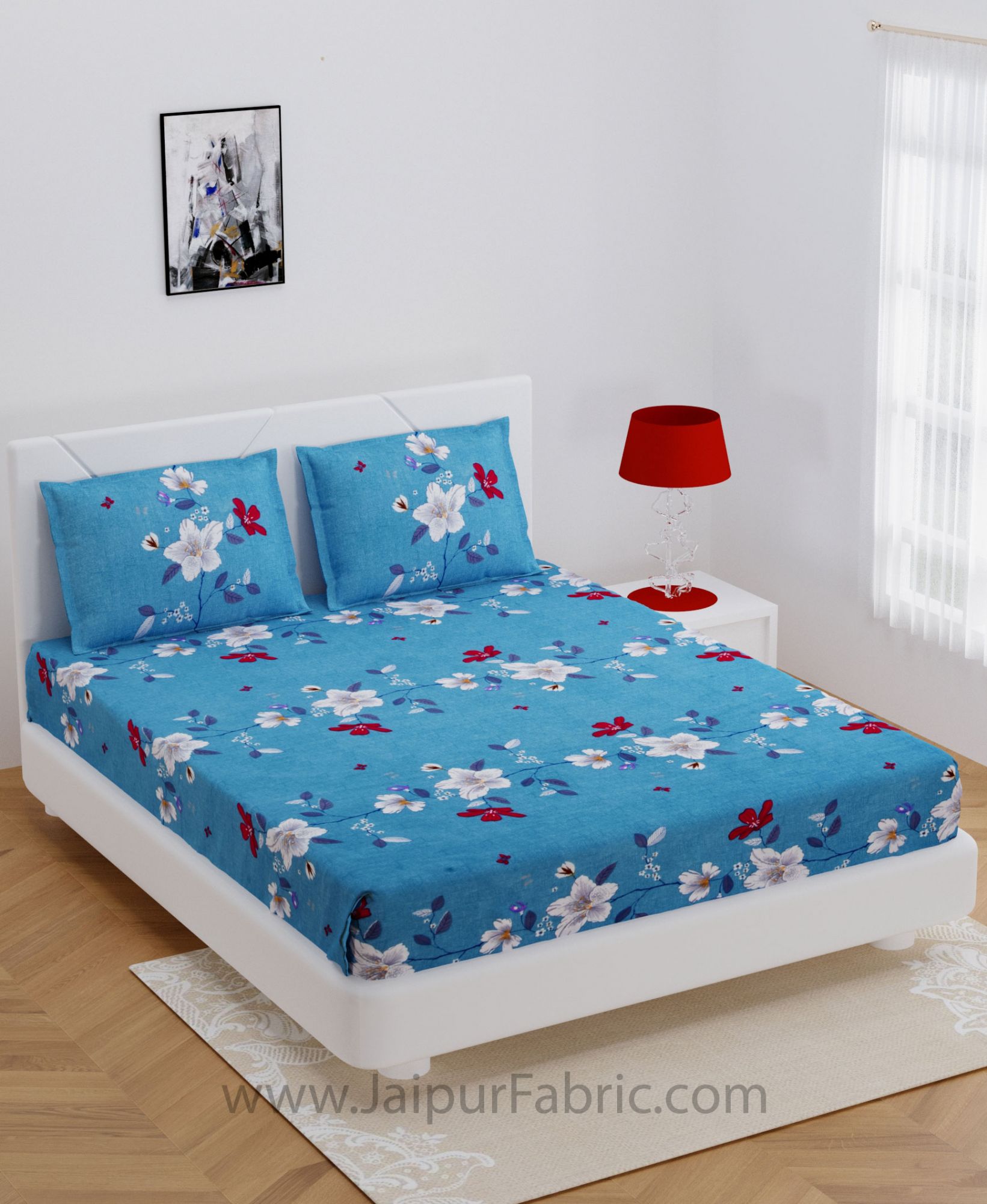 Floral Climber Sky Blue Double Bedsheet