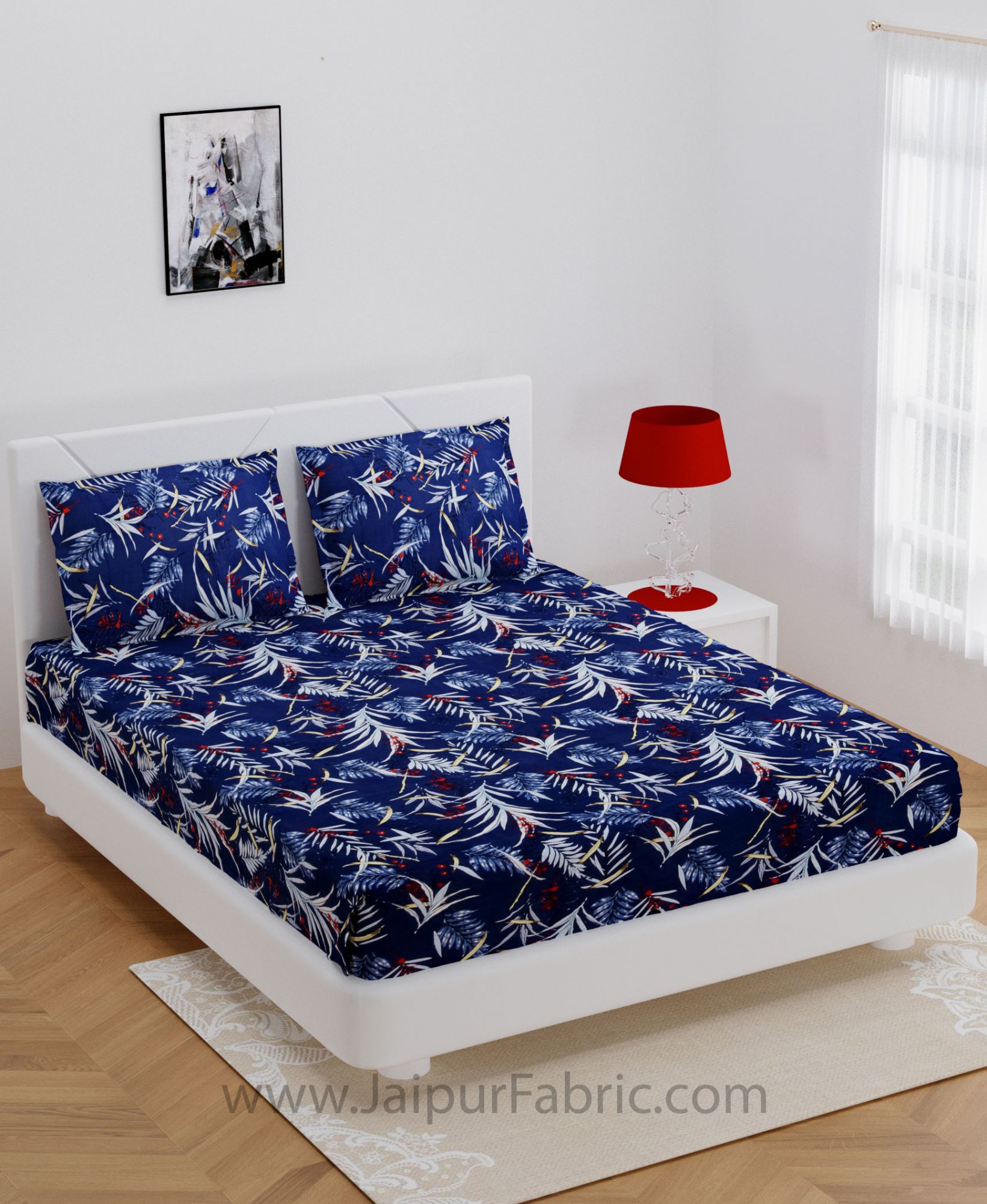 Lush Leafage Navy Blue Double Bedsheet