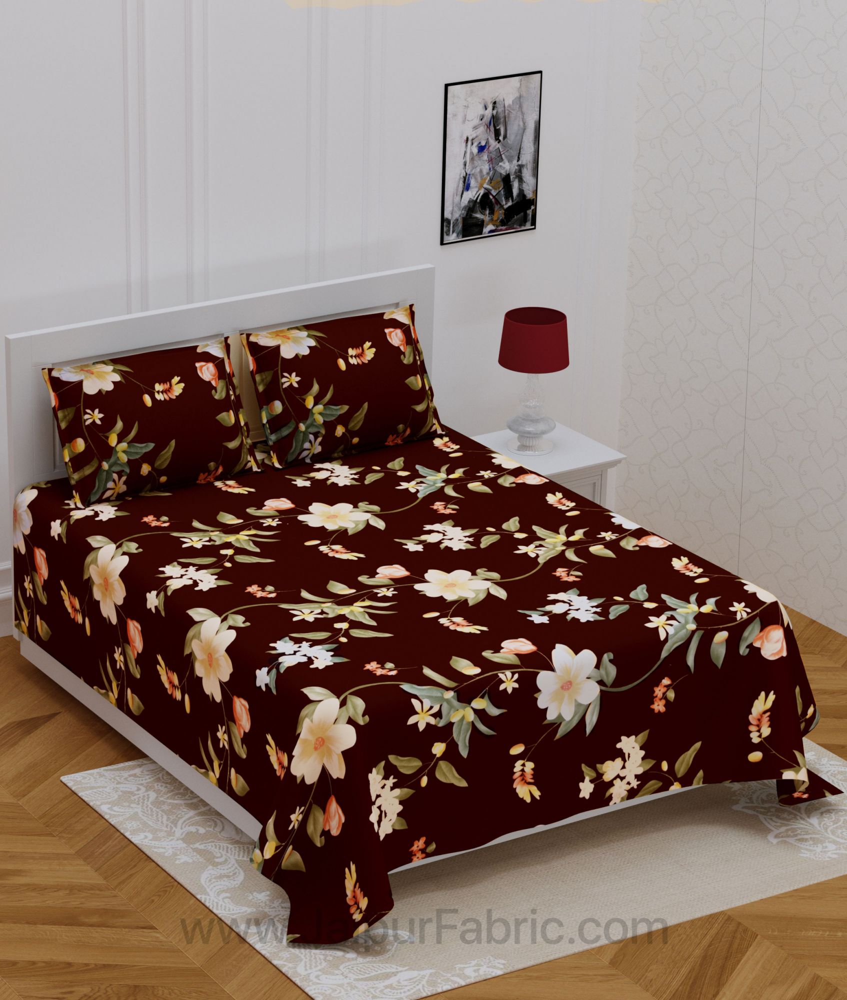 Floral Climber Brown Double Bedsheet