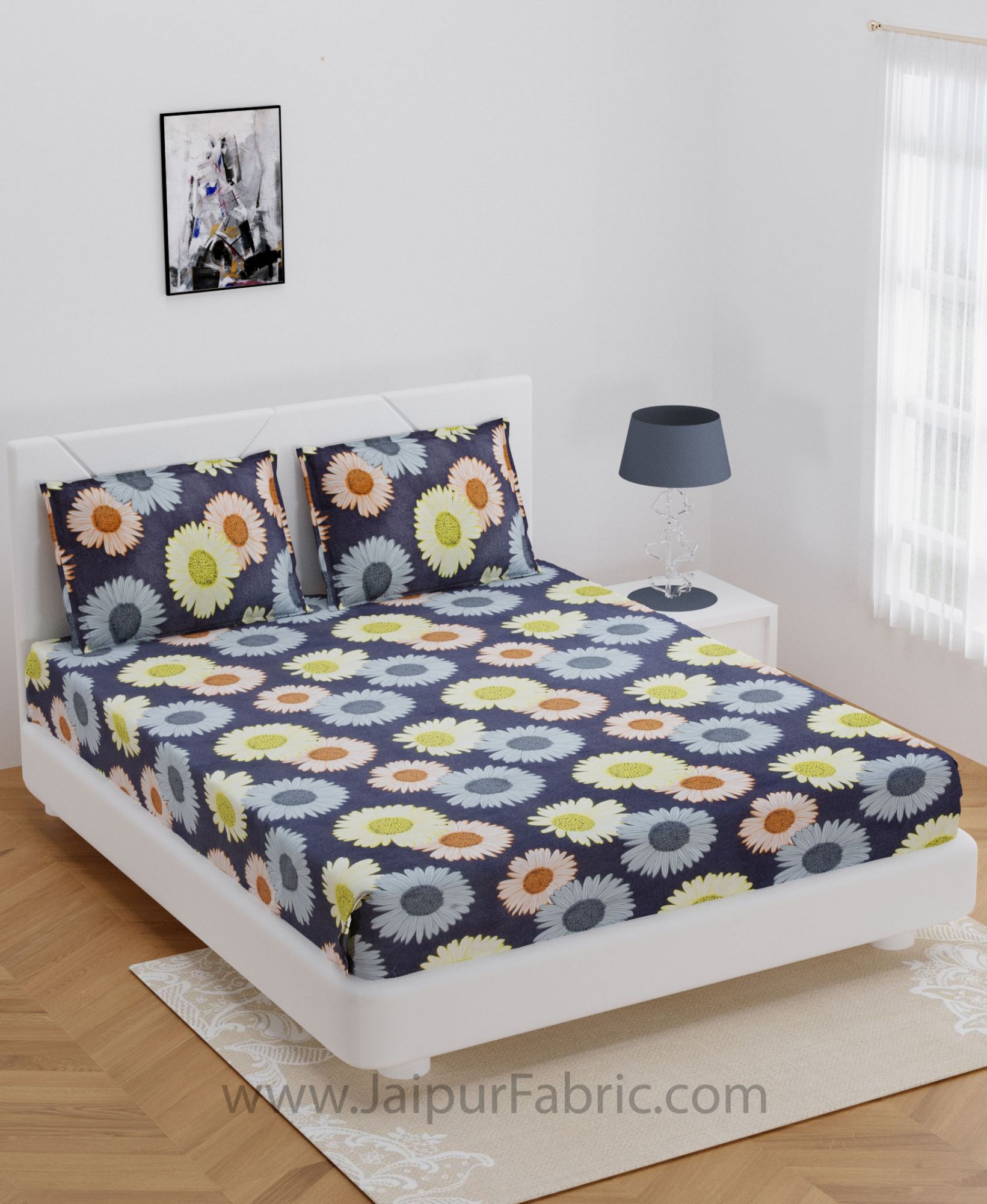 Daisy Flowers Colorful  Double Bedsheet